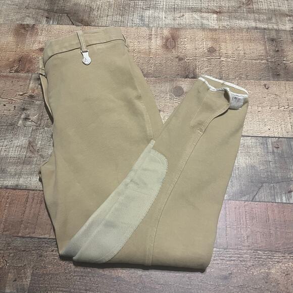 VEQUI Comfort Women's Tan Khaki Equestrian Breeches Knit Riding Pants Sz 30 - Picture 2 of 8